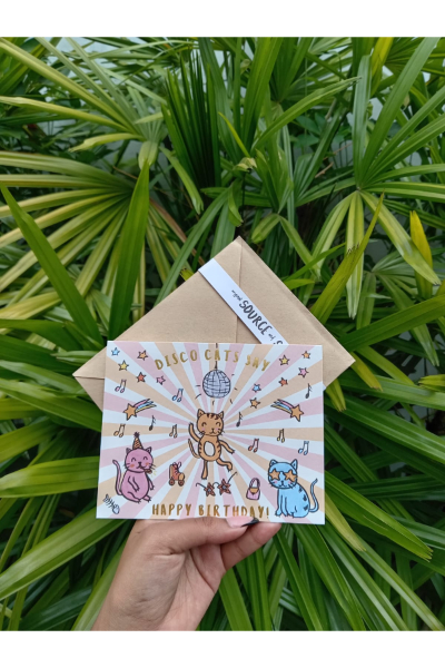 Happy Birthday Card and Envelope - Disco Cats Say Happy Birthday